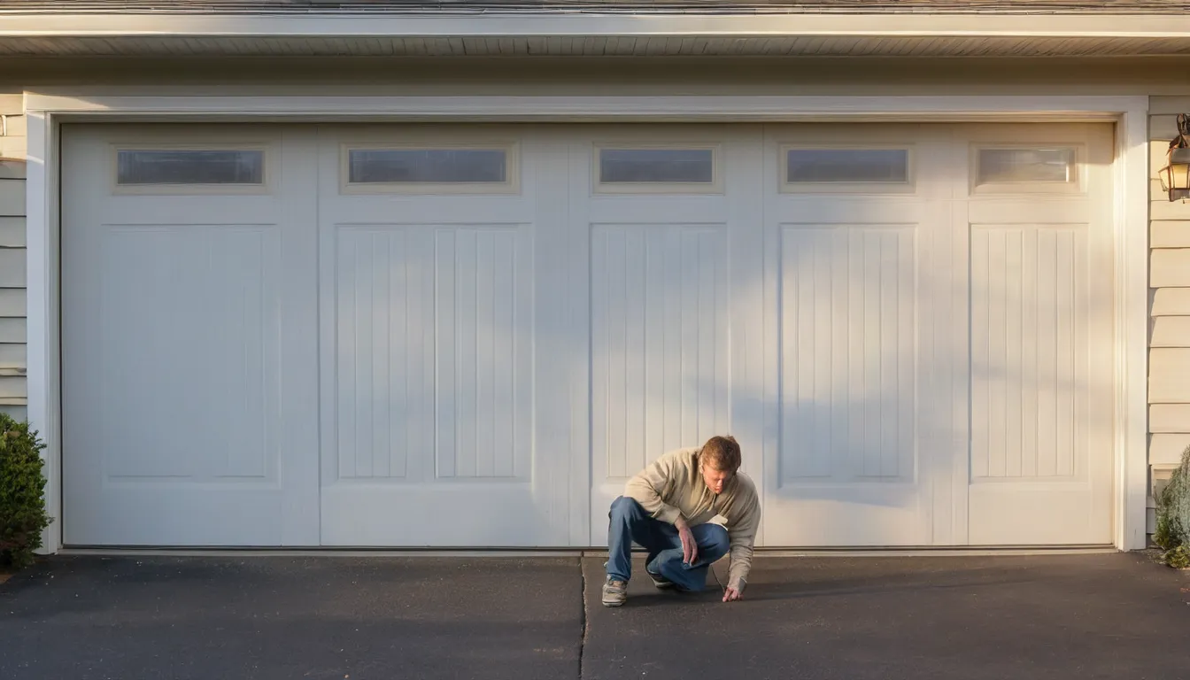Homeowner checking a garage door in Hudson